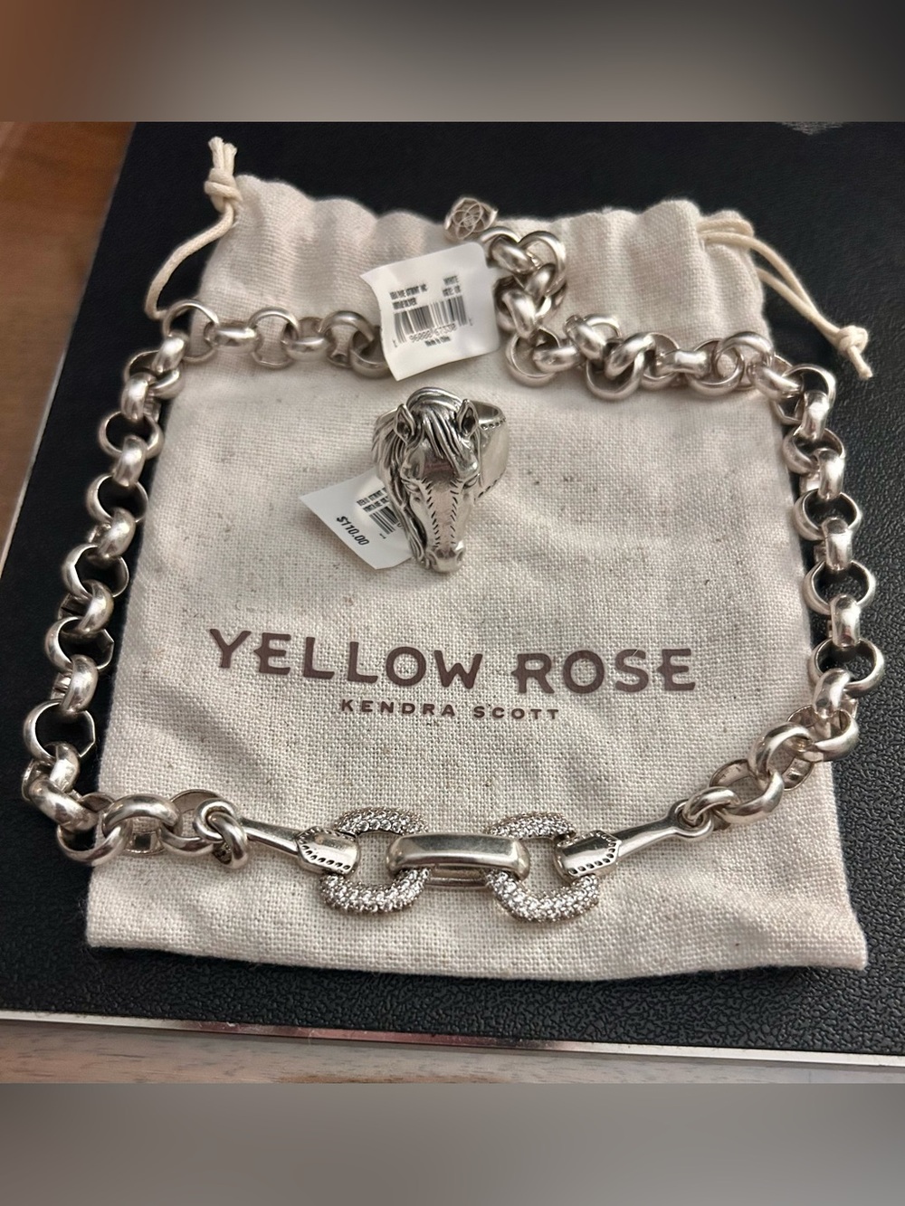 Kendra Scott Beau Vintage Silver Pave Statement Nck & Cocktail Ring